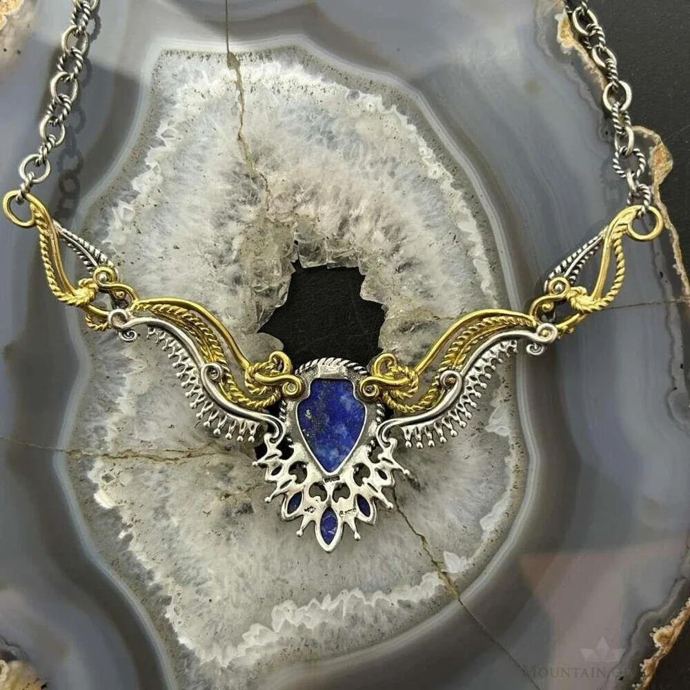 Carolyn Pollack Sterling Silver & Brass Lapis Decorated 15